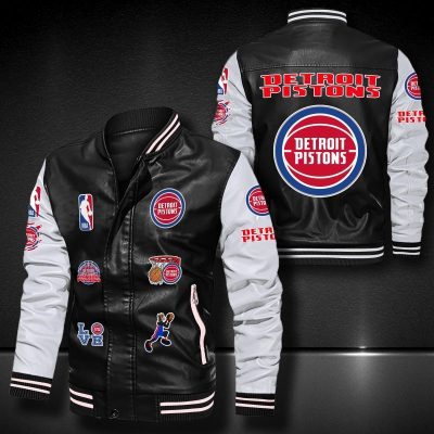 NBA Detroit Pistons Black Logo Team Leather Bomber Jacket