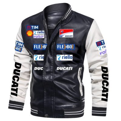 Ducati Black White Leather Bomber Jacket