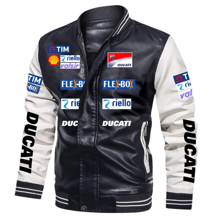 Ducati Black White Leather Bomber Jacket Ducati Black White Leather Bomber Jacket