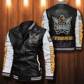 NRL Gold Coast Titans Black White Leather Bomber Jacket