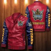 NRL Gold Coast Titans Red Navy Blue Leather Bomber Jacket