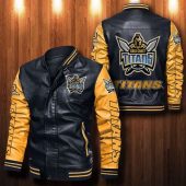 NRL Gold Coast Titans Black Yellow Leather Bomber Jacket