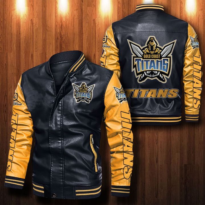 NRL Gold Coast Titans Black Yellow Leather Bomber Jacket NRL Gold Coast Titans Black Yellow Leather Bomber Jacket