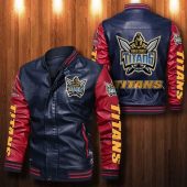 NRL Gold Coast Titans Navy Blue Red Leather Bomber Jacket