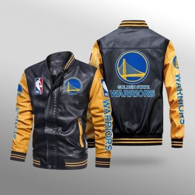 NBA Golden State Warriors Black Yellow Leather Bomber Jacket