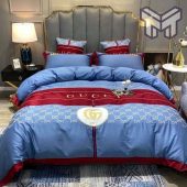 Gucci Bedding Set, Gucci Blue Luxury Brand High-End Bedding Set Home Decor