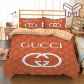 Gucci Bedding Set, Gucci Orange Fashion Luxury Brand Bedding Set Home Decor