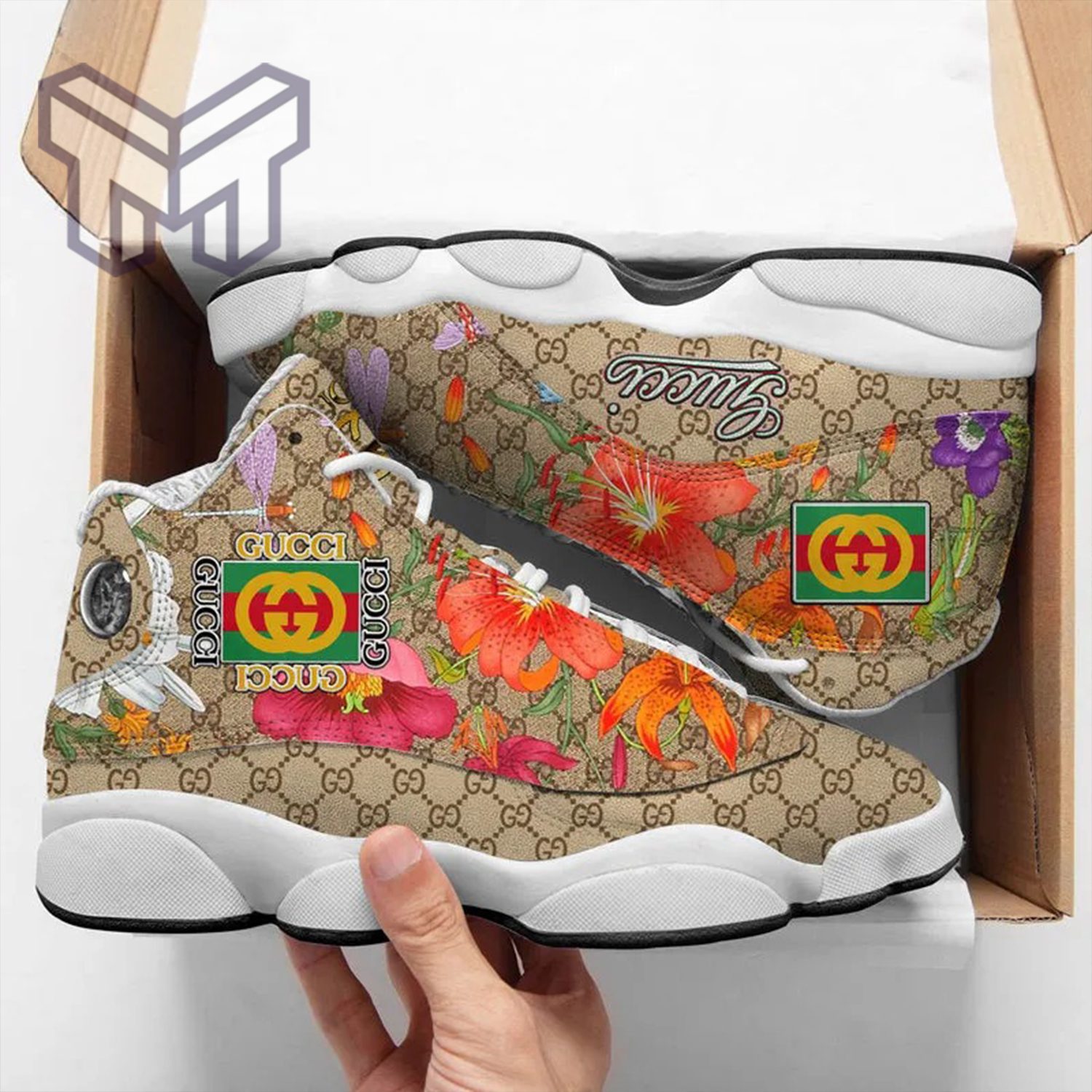 Gucci Flower Air Jordan 13 Sneakers Shoes Gucci Flower Air Jordan 13 Sneakers Shoes