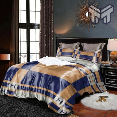 Hermes Bedding Set, Hermes Yellow Navy Premium, Luxury Brand Bedding Set, Duvet Cover, Home Decor Special Gift