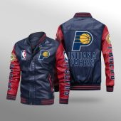 NBA Indiana Pacers Navy Red Leather Bomber Jacket