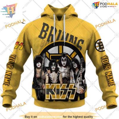 Kiss Band Style Personalized NHL Boston Bruins Hoodie 3D, Rock-Inspired Merch