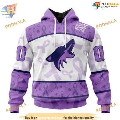 Lavender Fight Cancer NHL Arizona Coyotes Hoodie 3D, Personalized Arizona Coyotes Apparel