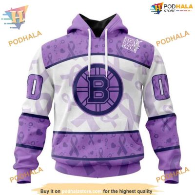 Lavender Fight Cancer Special Personalized NHL Boston Bruins Hoodie 3D, Awareness Apparel