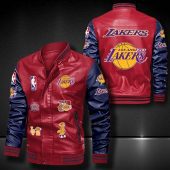 NBA Los Angeles Lakers Red Navy Blue Logo Team Leather Bomber Jacket