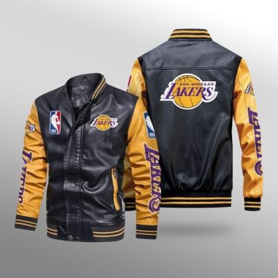 NBA Los Angeles Lakers Black Gold Leather Bomber Jacket