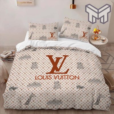 Louis Vuitton Red Logo Luxury Brand High End Bedding Set LV Home Decor