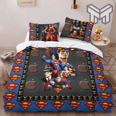 Louis Vuitton Superman Logo Edition Luxury Brand High End Bedding Set LV Home Decor