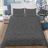 Louis Vuitton Supreme Grey Luxury Brand Logo Premium Bedding Set Home Decor