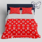 Louis Vuitton Supreme Logo Fashion Luxury Brand Bedding Set Home Decor