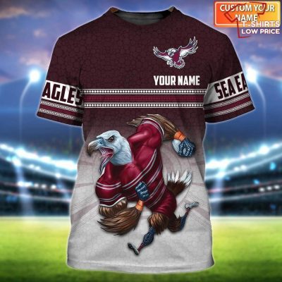Manly Warringah Sea Eagles Nrl Personalized Name 3D T-Shirt Hoodie Zipper Hoodie for men and women