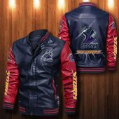 NRL Melbourne Storm Navy Blue Red Leather Bomber Jacket