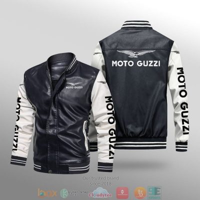 Moto Guzzi Black White Leather Bomber Jacket