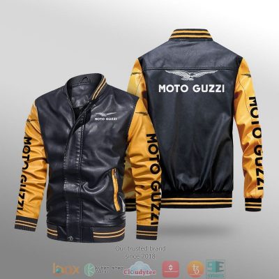 Moto Guzzi Black Yellow Leather Bomber Jacket