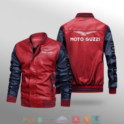 Moto Guzzi Red Navy Blue Leather Bomber Jacket