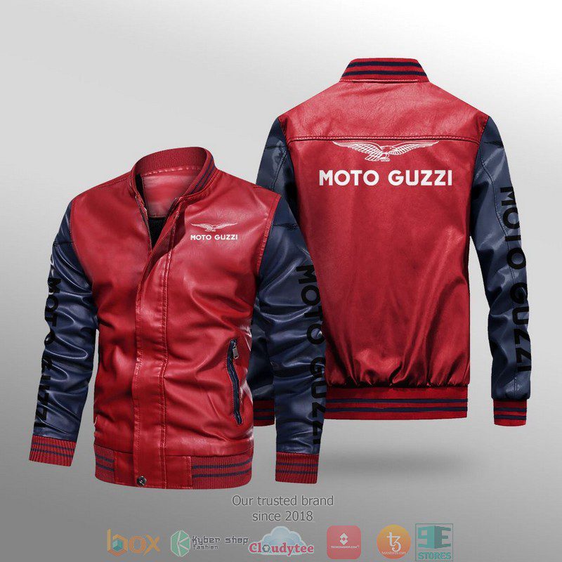 Moto Guzzi Red Navy Blue Leather Bomber Jacket