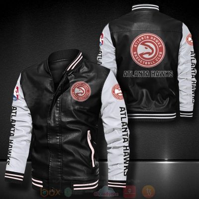 NBA Atlanta Hawks Black White Leather Bomber Jacket