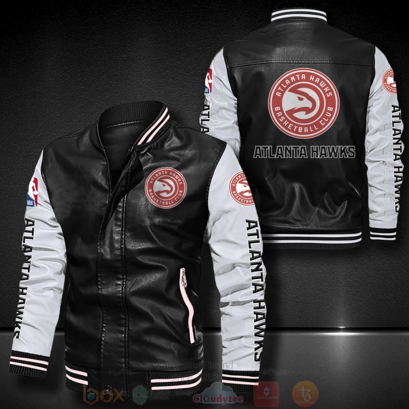 NBA Atlanta Hawks Black White Leather Bomber Jacket NBA Atlanta Hawks Black White Leather Bomber Jacket
