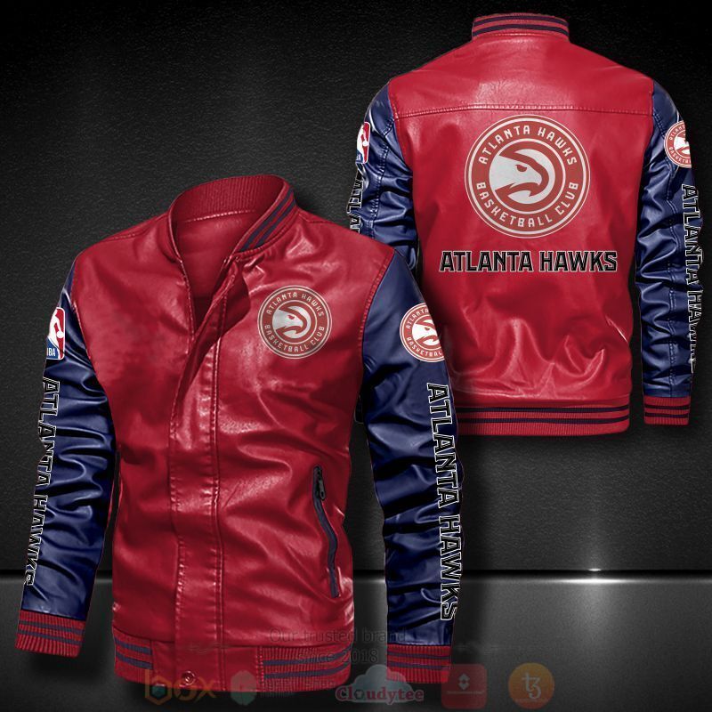 NBA Atlanta Hawks Red Navy Blue Leather Bomber Jacket NBA Atlanta Hawks Red Navy Blue Leather Bomber Jacket