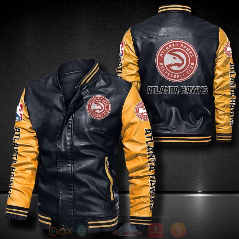 NBA Atlanta Hawks Black Yellow Leather Bomber Jacket