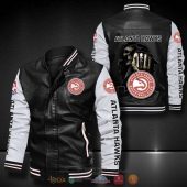 NBA Atlanta Hawks Black White Death God Leather Bomber Jacket