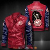 NBA Atlanta Hawks Red Navy Blue Death God Leather Bomber Jacket