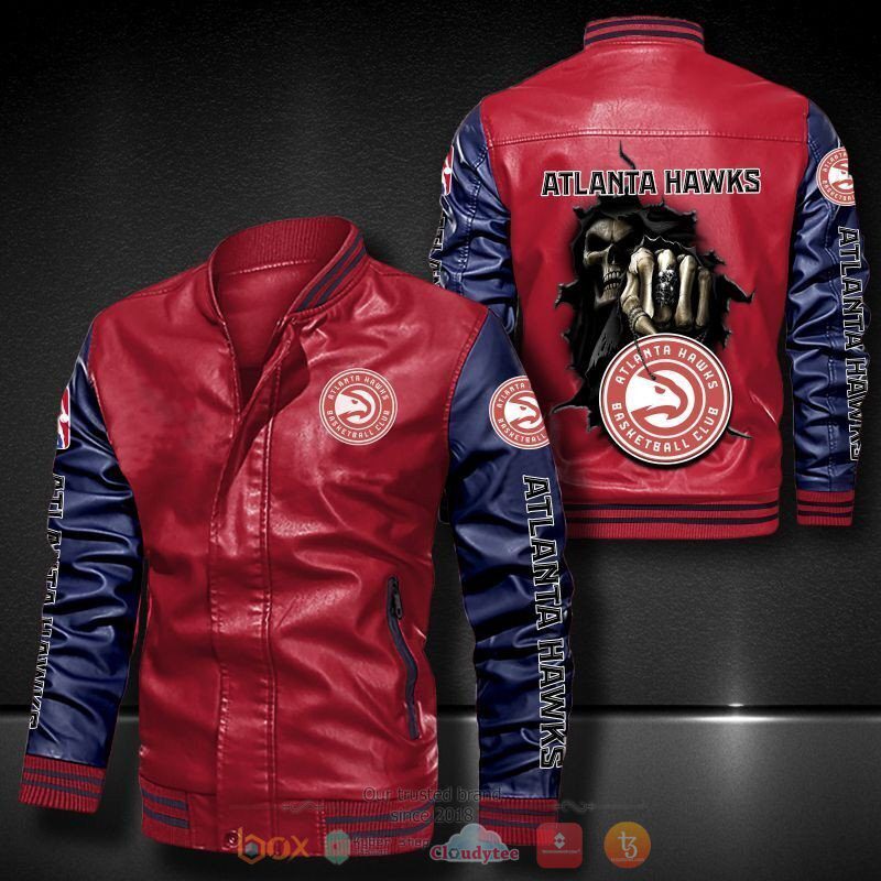 NBA Atlanta Hawks Red Navy Blue Death God Leather Bomber Jacket