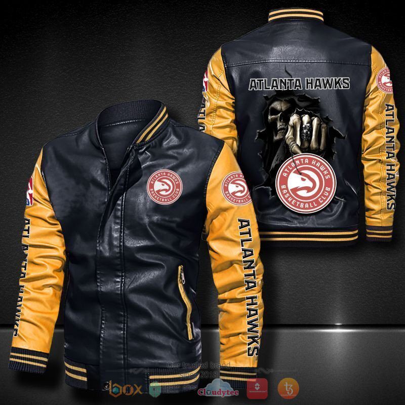 NBA Atlanta Hawks Black Yellow Death God Leather Bomber Jacket