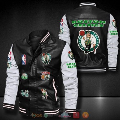 NBA Boston Celtics Black White Leather Bomber Jacket