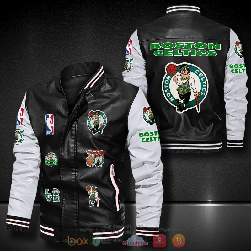 NBA Boston Celtics Black White Leather Bomber Jacket NBA Boston Celtics Black White Leather Bomber Jacket