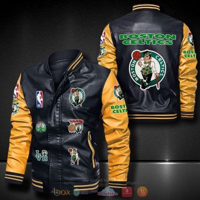 NBA Boston Celtics Black Yellow Leather Bomber Jacket