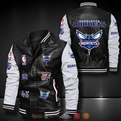 NBA Charlotte Hornets Black White Logo Team Leather Bomber Jacket