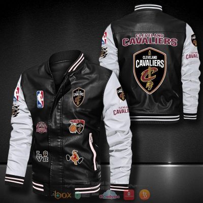NBA Cleveland Cavaliers Black White Logo Team Leather Bomber Jacket