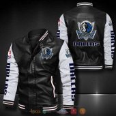 NBA Dallas Mavericks Black White Leather Bomber Jacket