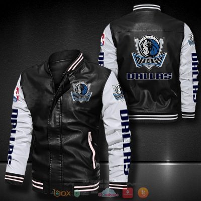 NBA Dallas Mavericks Black White Leather Bomber Jacket
