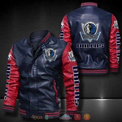 NBA Dallas Mavericks Navy Blue Red Leather Bomber Jacket