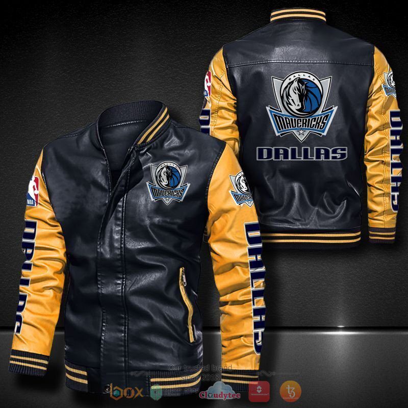 NBA Dallas Mavericks Black Yellow Leather Bomber Jacket