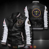 NBA Denver Nuggets Black Logo History Leather Bomber Jacket