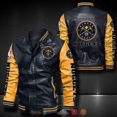 NBA Denver Nuggets Black Yellow Leather Bomber Jacket