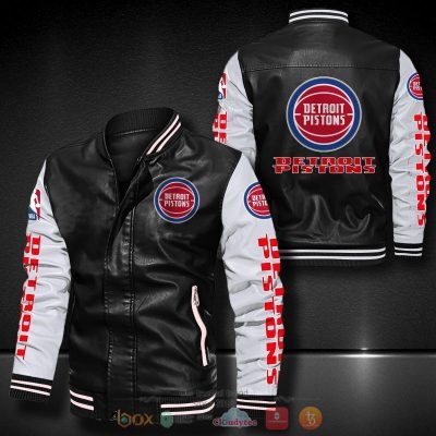 NBA Detroit Pistons Black White Leather Bomber Jacket