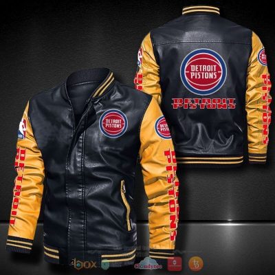 NBA Detroit Pistons Black Yellow Leather Bomber Jacket